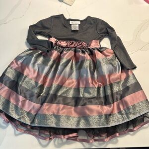 Bonnie Jean Pink and Gray Striped Formal Dress